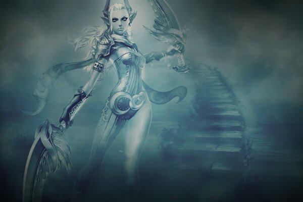 Elfe du MMORPG tera online avec deux épées