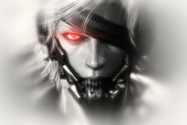 Cyborg sur fond gris d un jeu d ordinateur