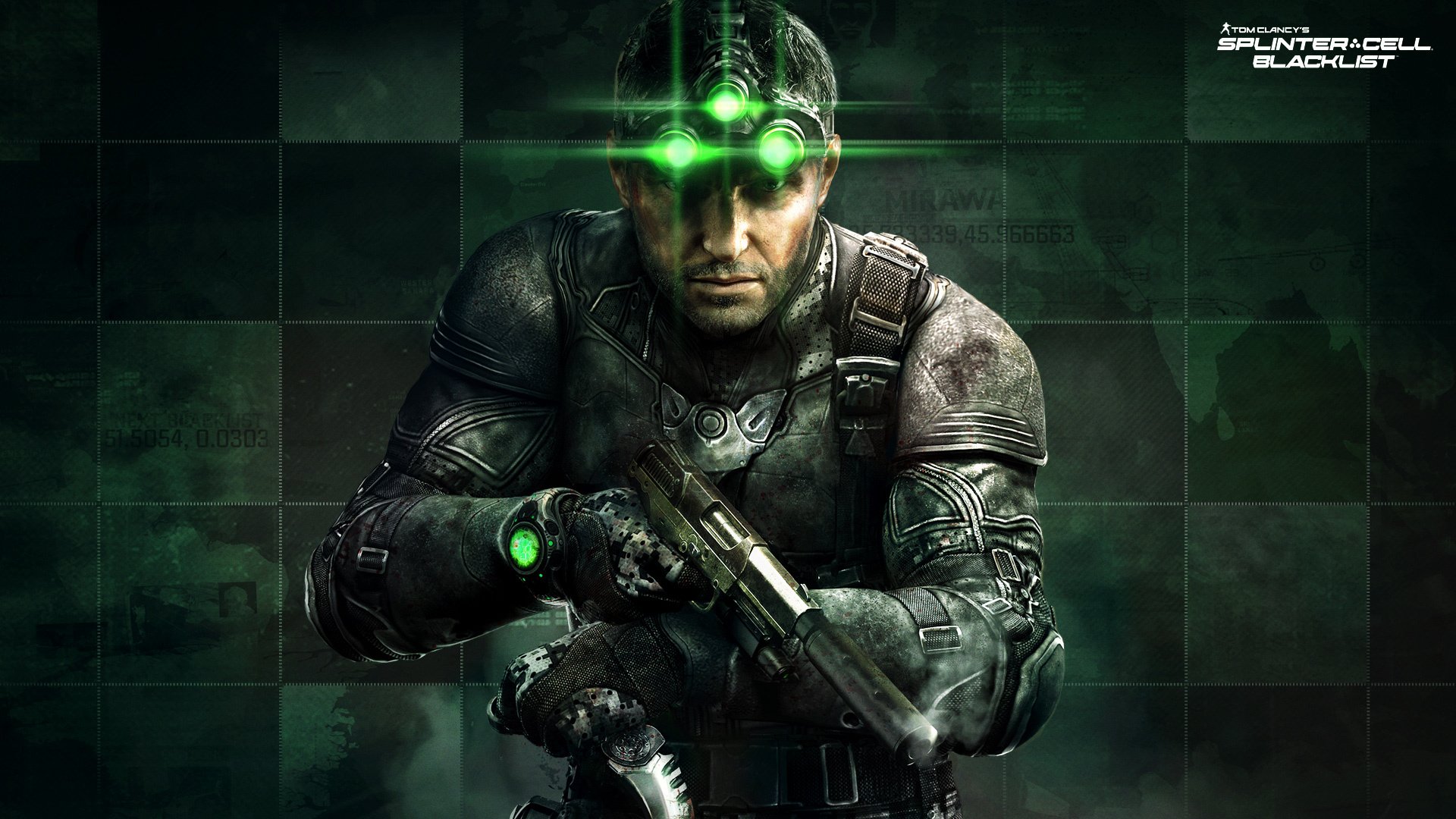 tom clancy splinter cell: liste noire cellules divisées: liste noire tom clancy sam fisher samuel leo fisher samuel l. fisher agent arme pistolet couteau lunettes de vision nocturne équipement ubisoft toronto