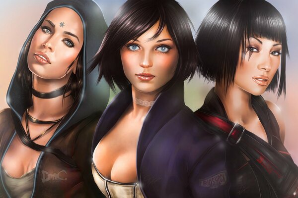 Trois jolies filles dessinées à la main