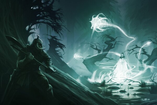 Art avec mage et guerrier pour le jeu Skyrim