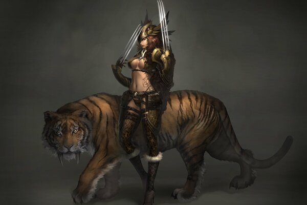 Tatouage, tigre à dents de sabre et fille