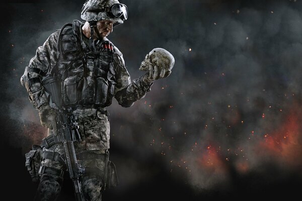 Soldat warface avec fusil et crâne