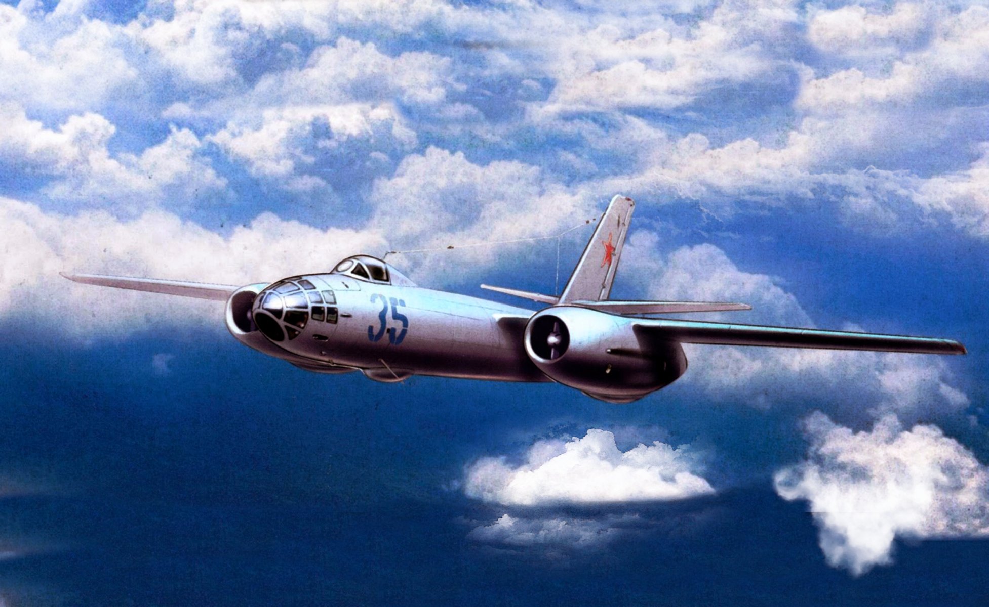 il-28 chien bombardier scout ilyushin aviation art ciel nuages ailes vol