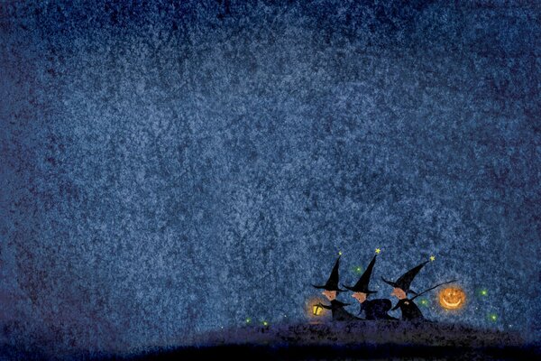 Sorcière avec des lampes de poche dans la nuit