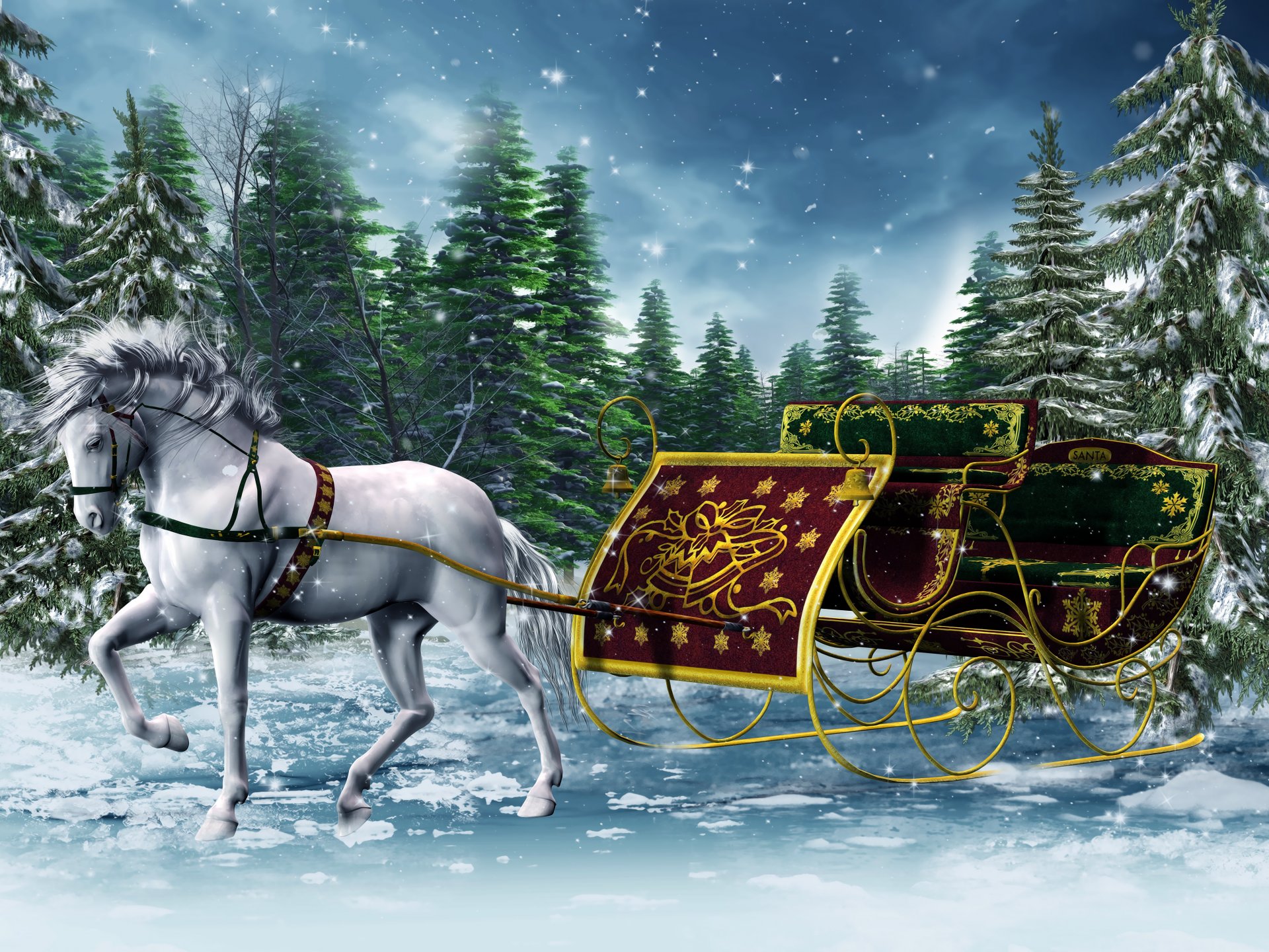 3d graphiques cheval traîneau hiver nouvel an sapin