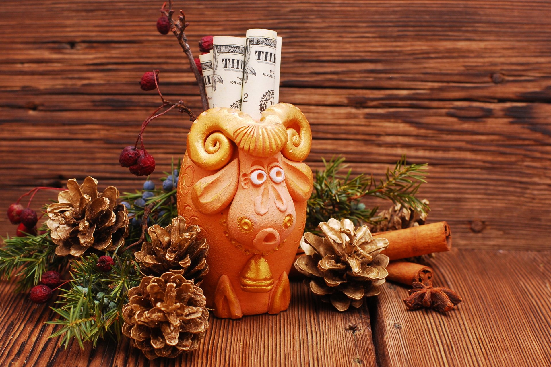 moutons nouvel an 2015 décoration dollar argent