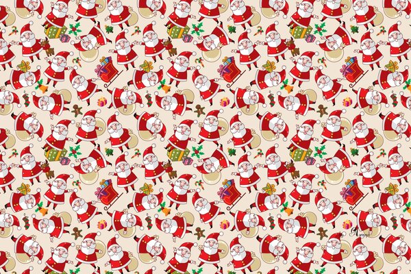 Beaucoup de Santa Claus avec des cadeaux