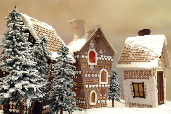 Beaux Cottages en pain d épice pour Noël