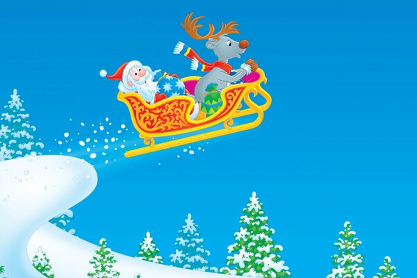 Le père Noël Monte en traîneau