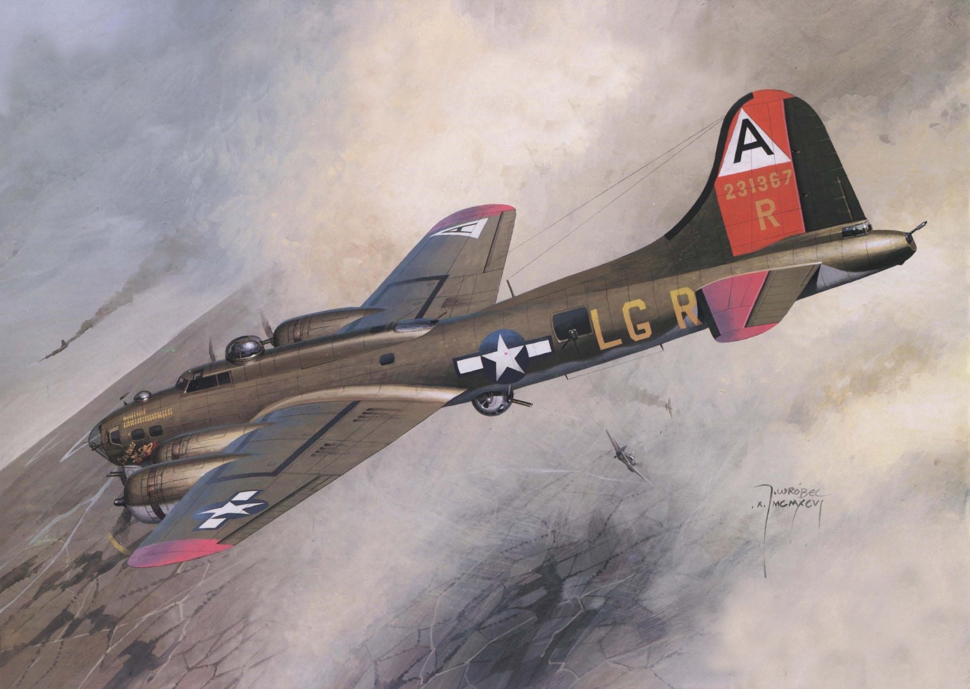 art ciel combat aérien américain bombardier ww2 dessin