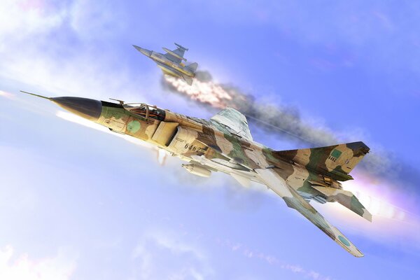 MIG 23 dans le ciel vole vers le bas