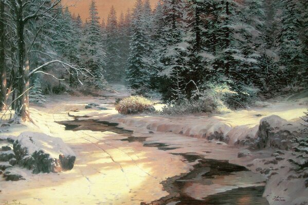 Rivière dans la forêt d hiver. Hiver. Mangé dans la neige
