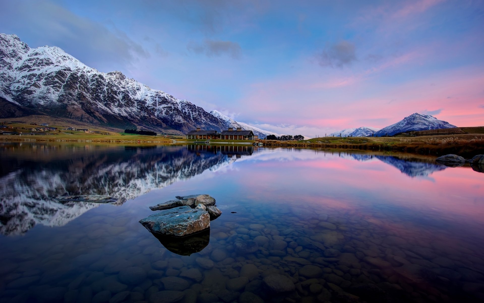 coucher de soleil montagnes nature lac