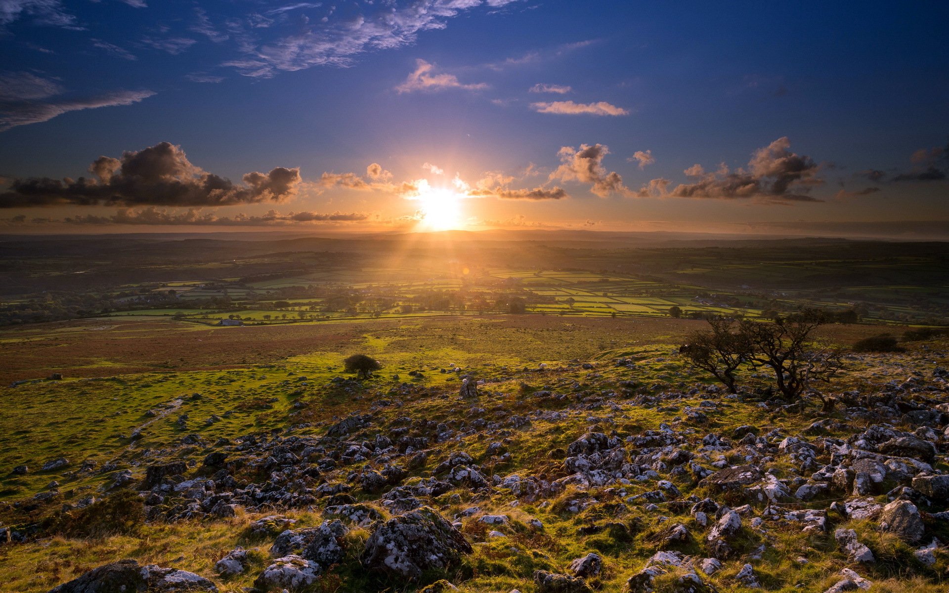 angleterre merrivale champ coucher de soleil paysage