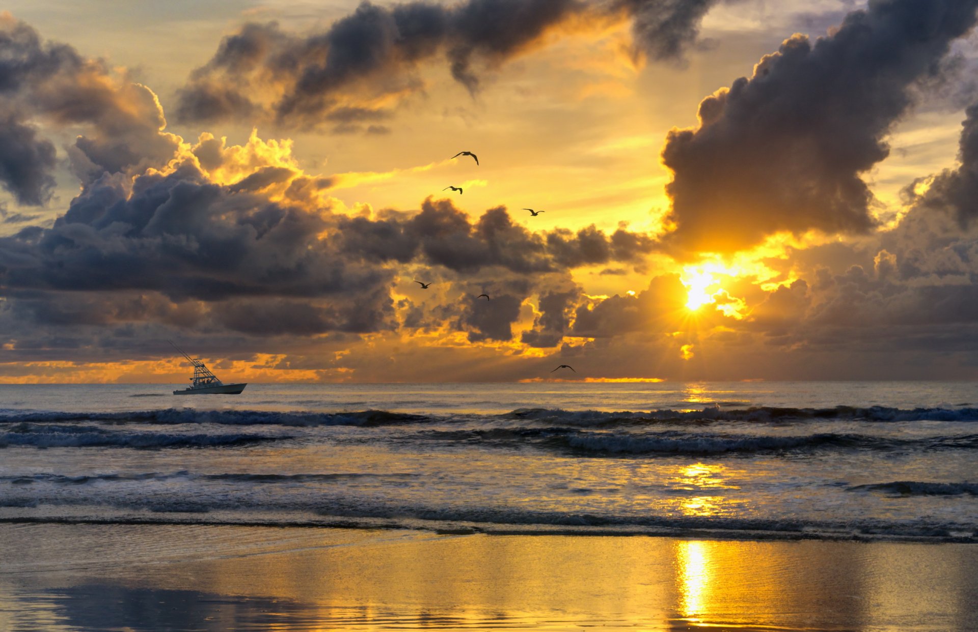 coucher de soleil mer paysage navire